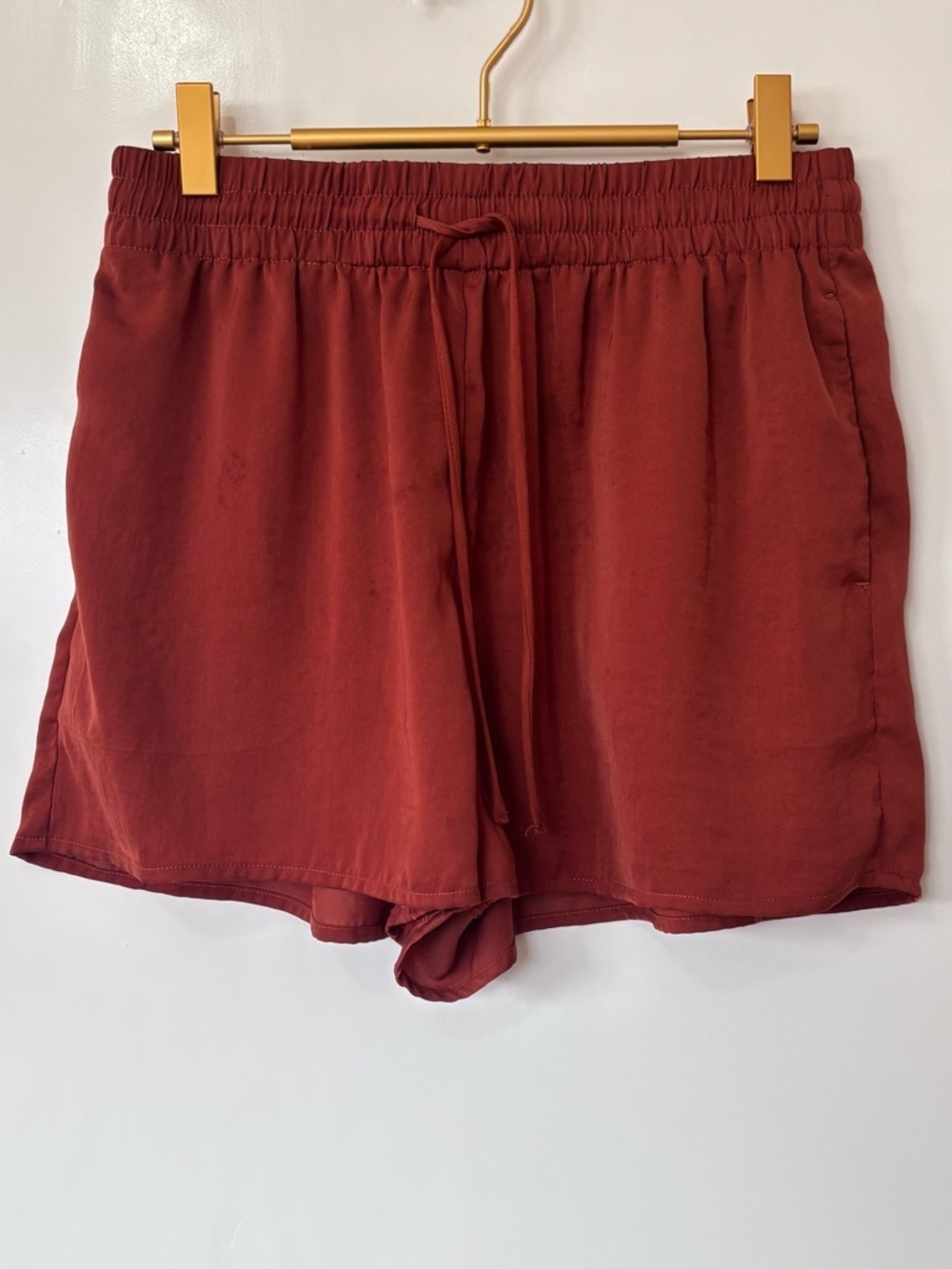 Dynamite| Rust Red ‘Tatiana’ Satin-y Lightweight Drawstring Shorts Sz S
